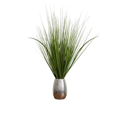 Grass Arrangement in Crackled Silver Pot