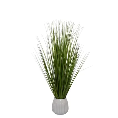 Grass Arrangement in White Ribbed Pot