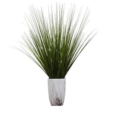 Grass Arrangement in White Marble Pot