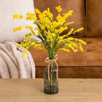 Yellow Wildflower Arrangement in Blue Vase
