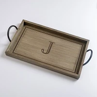 Gray Wash Wood Monogram J Tray