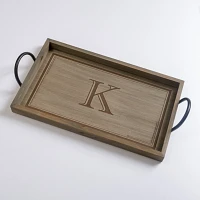 Gray Wash Wood Monogram K Tray