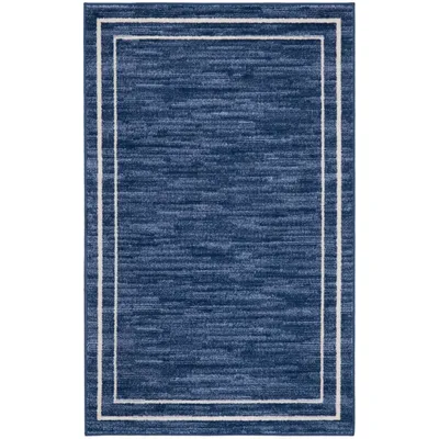 Navy Bordered Indoor/Outdoor Accent Rug, 2x4