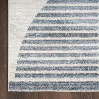 Blue Linear Geometric Washable Area Rug