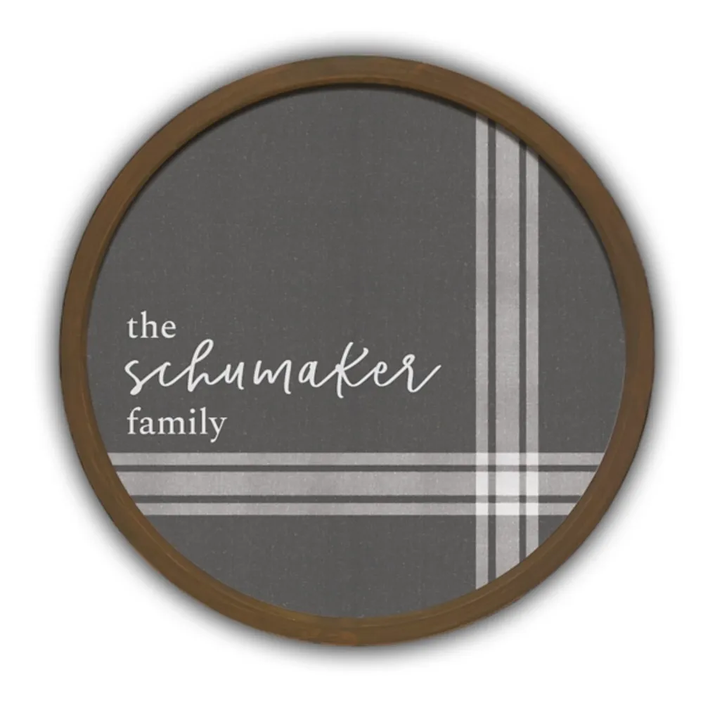 Personalized Classy Gray Plaid Brown Frame Plaque