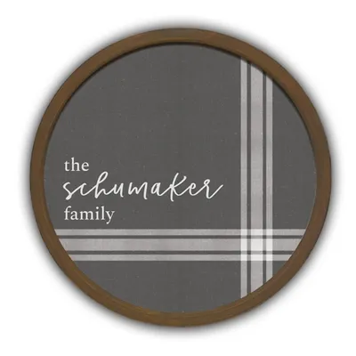 Personalized Classy Gray Plaid Brown Frame Plaque