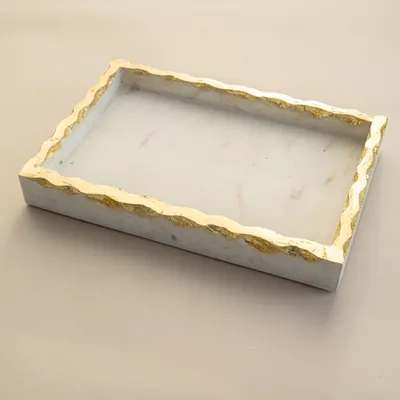 White and Gold Marble Vanity Tray