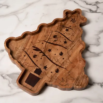 Wooden Christmas Tree Serving Tray