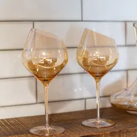 Gold Slanted Red Wine Glasses, Set of 2