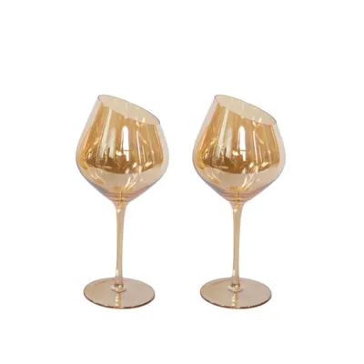 Gold Slanted Red Wine Glasses, Set of 2