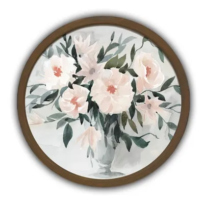 Watercolor Bouquet Round Brown Framed Art Print