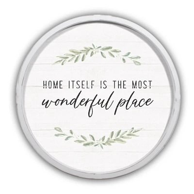 Home is Wonderful Round White Framed Plaque