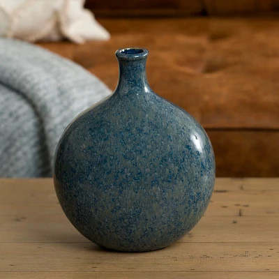 Antique Blue Ceramic Vase, 10 in.