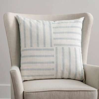 Blue Patchwork Striped Pillow, 22 in.