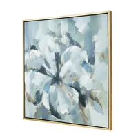 Gray and Blue Abstract Floral Canvas Art Print