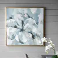 Gray and Blue Abstract Floral Canvas Art Print