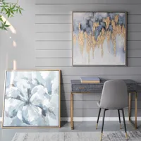 Gray and Blue Abstract Floral Canvas Art Print