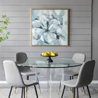 Gray and Blue Abstract Floral Canvas Art Print