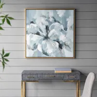 Gray and Blue Abstract Floral Canvas Art Print