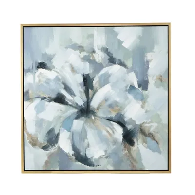 Gray and Blue Abstract Floral Canvas Art Print