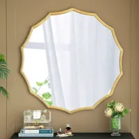 Gold Curved Sunburst Wall Mirror