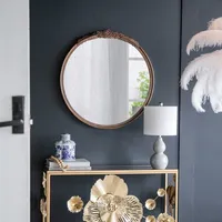 Round Wood Floral Scroll Wall Mirror