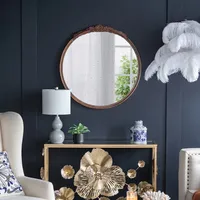 Round Wood Floral Scroll Wall Mirror