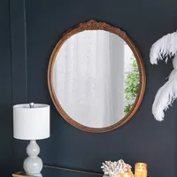 Round Wood Floral Scroll Wall Mirror