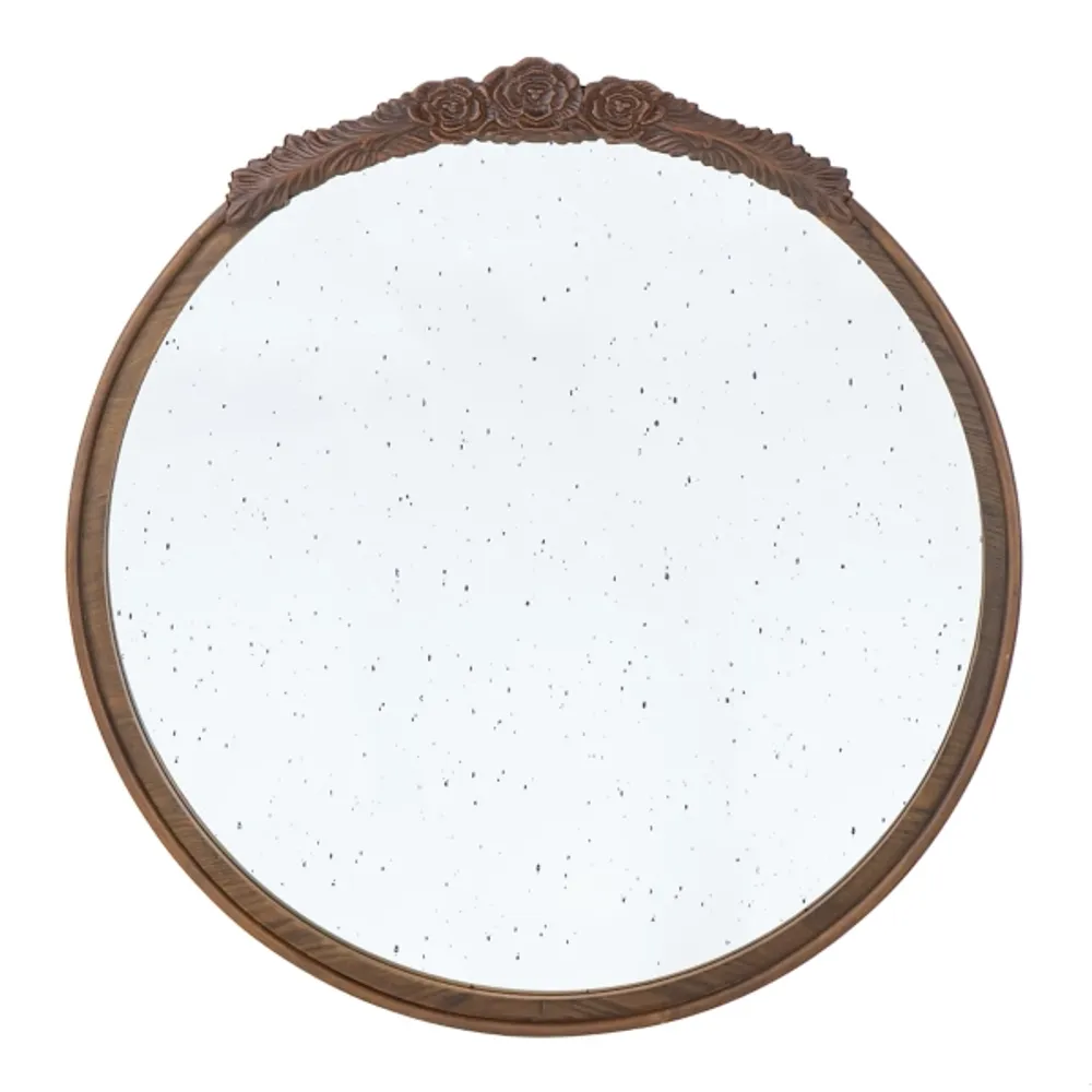 Round Wood Floral Scroll Wall Mirror