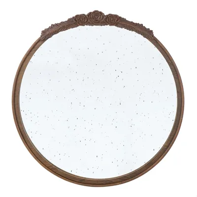 Round Wood Floral Scroll Wall Mirror