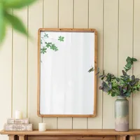 Rectangle Light Brown Wood Wall Mirror