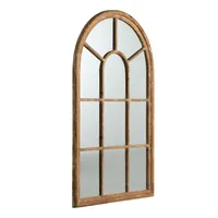 Arched Mango Wood Paned Wall Mirror