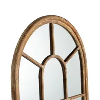Arched Mango Wood Paned Wall Mirror