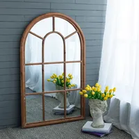 Arched Mango Wood Paned Wall Mirror