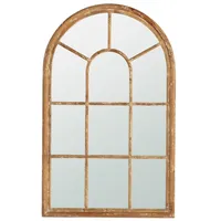 Arched Mango Wood Paned Wall Mirror