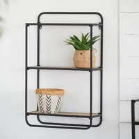 Black Metal and Wood 3-Tier Wall Shelf