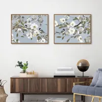 Chickadee Blossoms Framed Canvas Prints, Set of 2