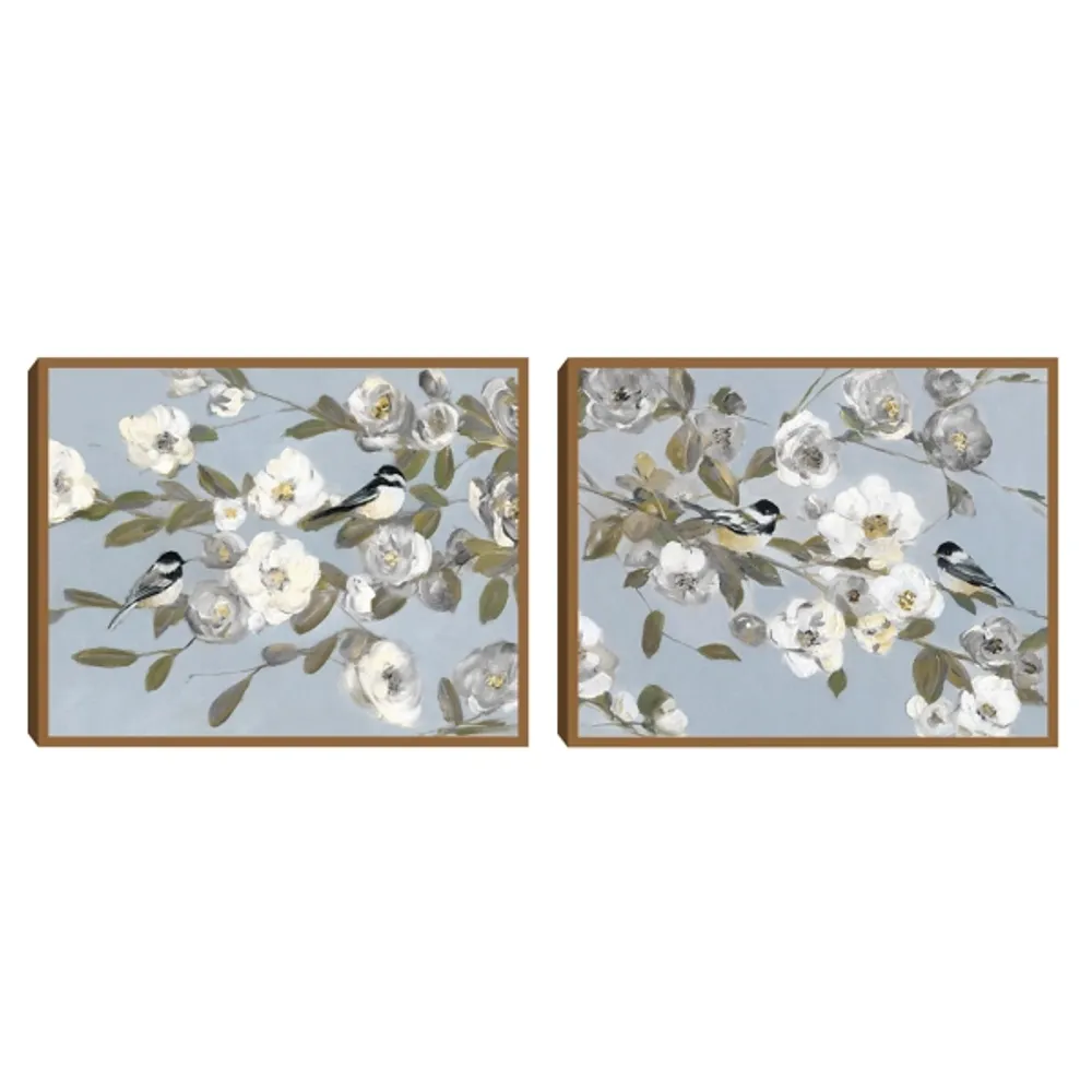 Chickadee Blossoms Framed Canvas Prints, Set of 2