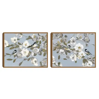 Chickadee Blossoms Framed Canvas Prints, Set of 2