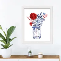 Patriotic Mason Jar Bouquet Framed Canvas Print