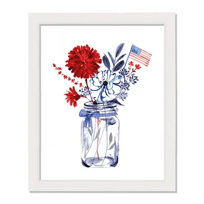 Patriotic Mason Jar Bouquet Framed Canvas Print