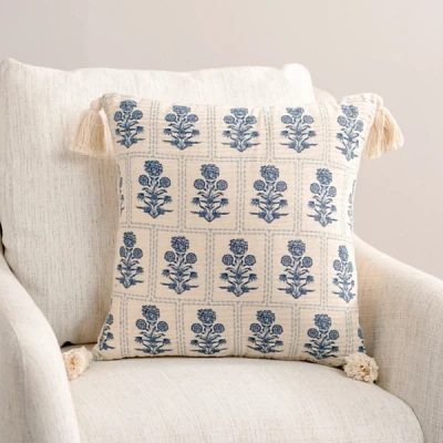 Blue Floral Print Gauze Pillow