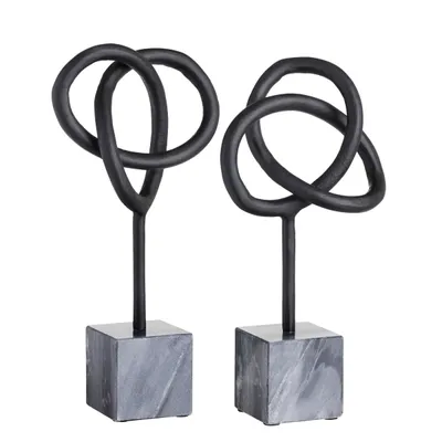 Metal and Marble Abstract Sculptures, Set of 2