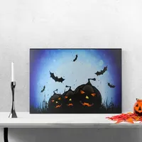 Pre-Lit Jack-o-Lantern and Bats Canvas Art Print