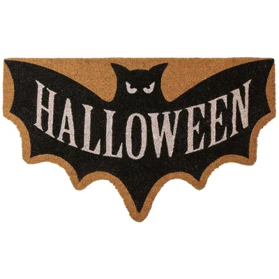 Black Bat Shaped Halloween Coir Doormat