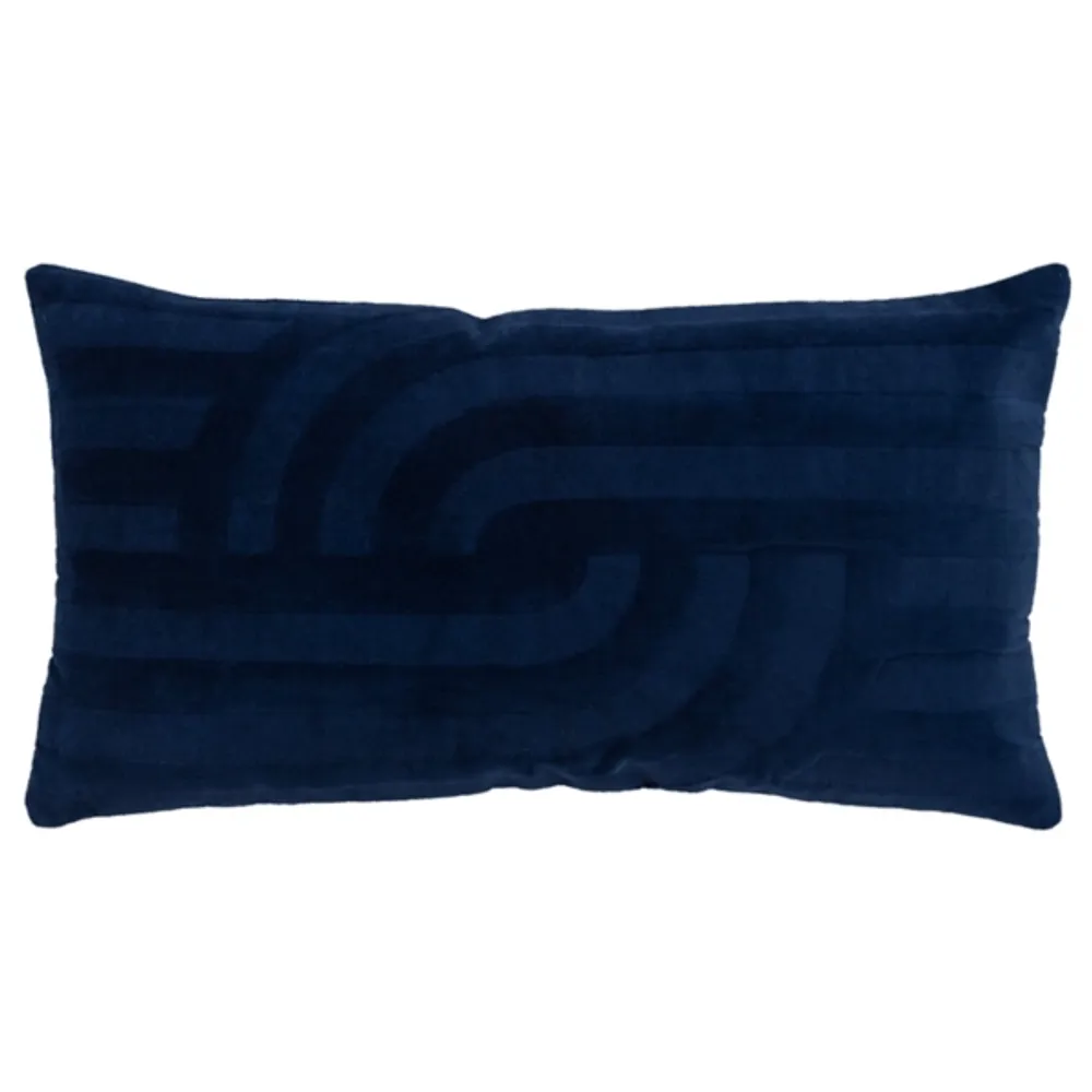 Navy Blue Velvet Abstract Stripe Lumbar Pillow