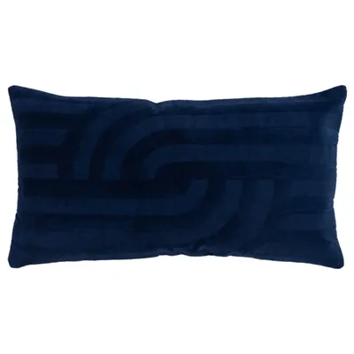 Navy Blue Velvet Abstract Stripe Lumbar Pillow