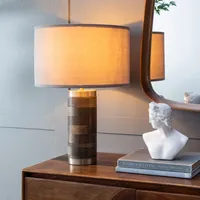 Mango Wood Cylinder Table Lamp