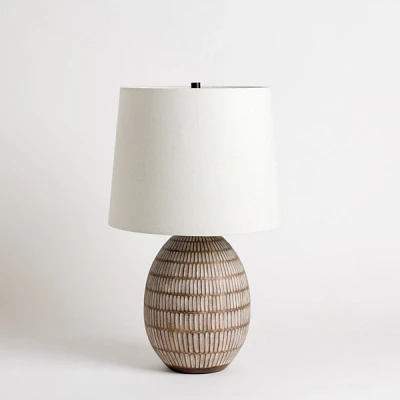 Brown and White Carved Ceramic Table Lamp