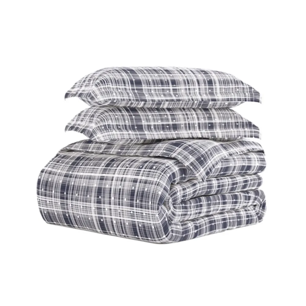 Navy Plaid Polka Dot 2-pc. Twin Duvet Cover Set